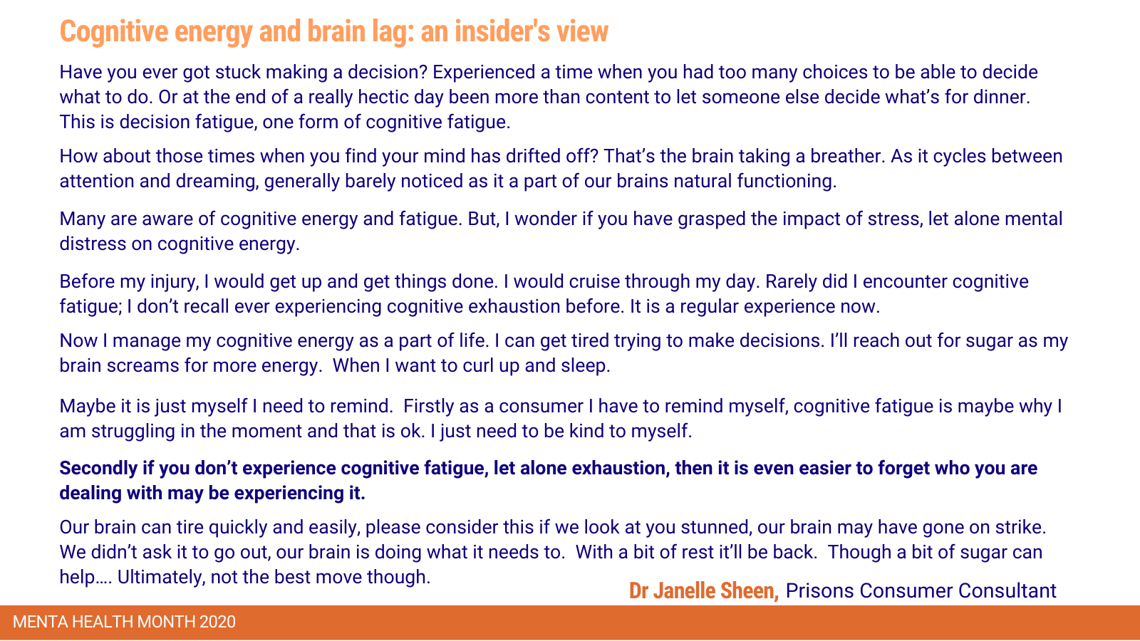 Cognitive energy and brain fog